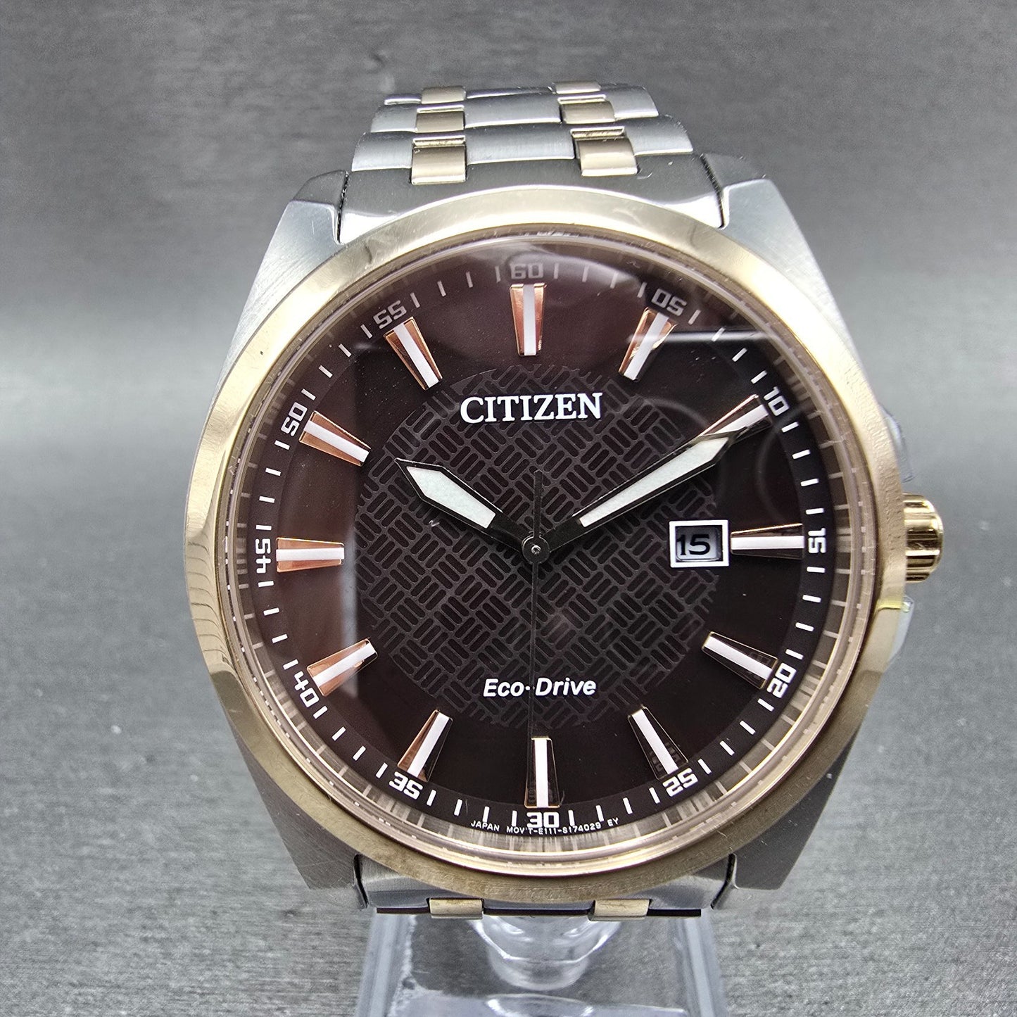 Citizen Eco-Drive Watch Men 41mm Brown Dial Two Tone Date E111-S126657 Runs0