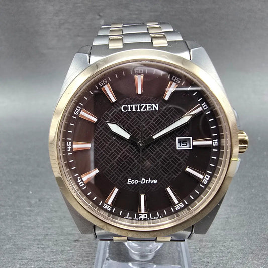 Citizen Eco-Drive Watch Men 41mm Brown Dial Two Tone Date E111-S126657 Runs0