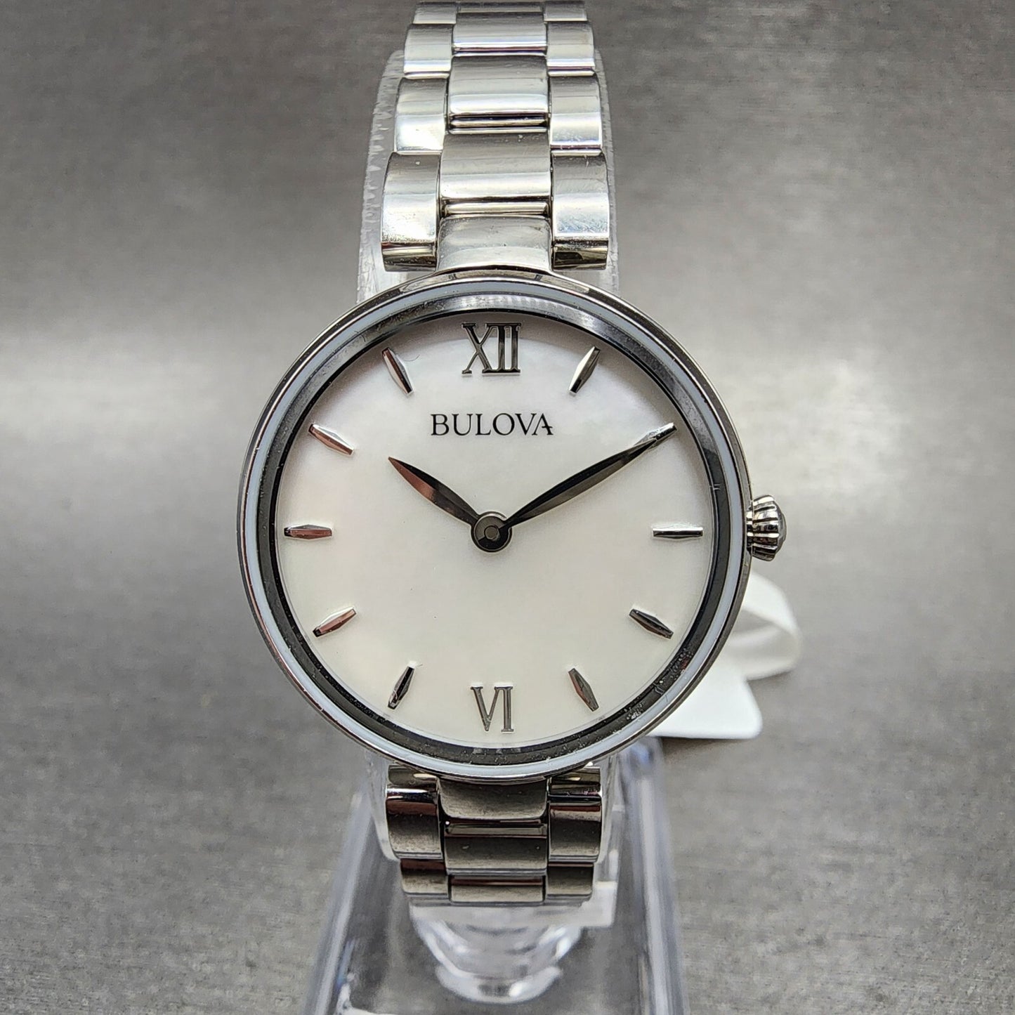 Bulova Watch Women 27mm MOP Dial Steel Round 96L229 New Battery0