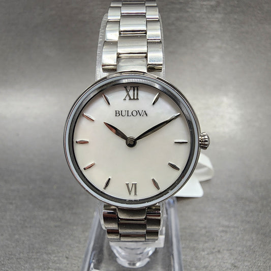Bulova Watch Women 27mm MOP Dial Steel Round 96L229 New Battery0