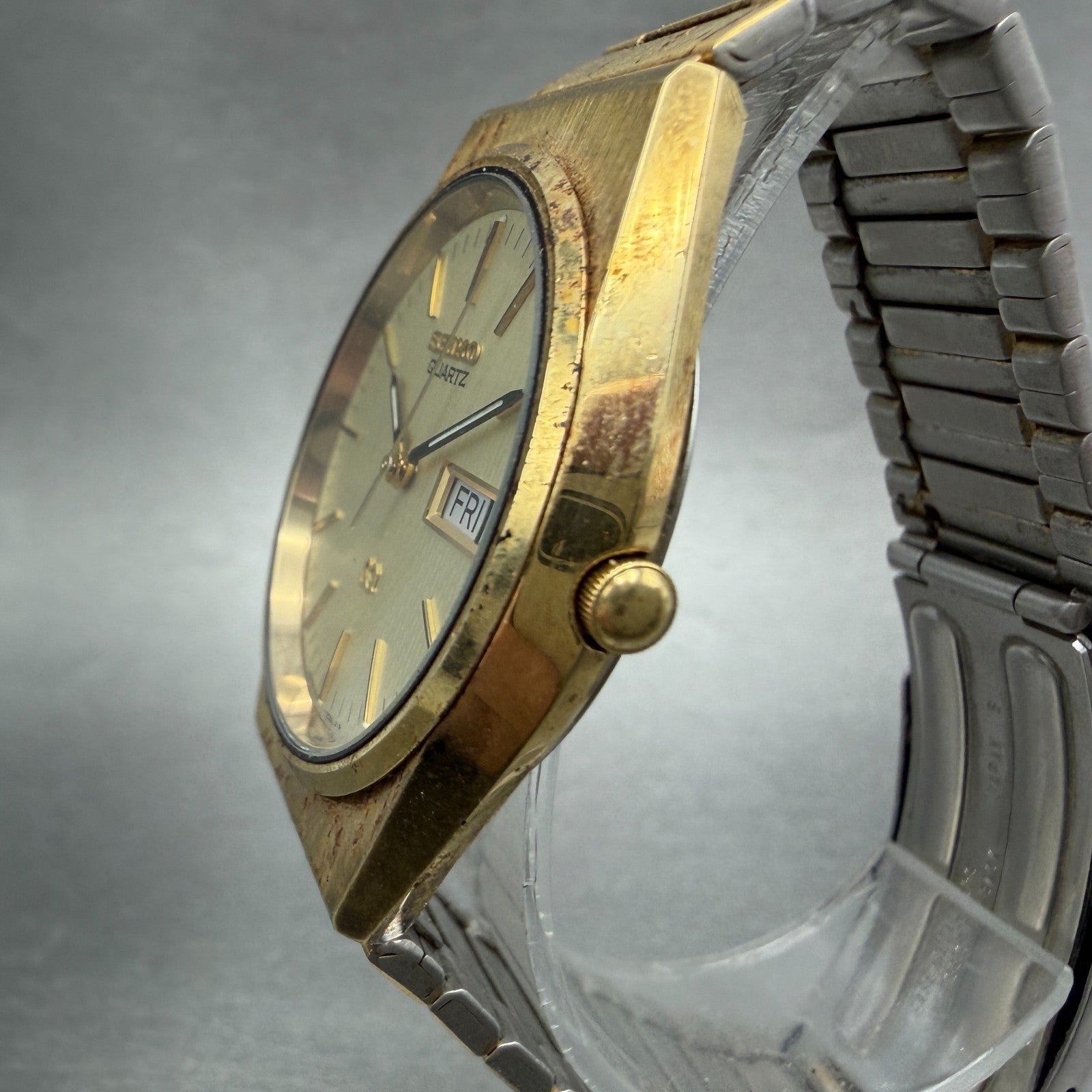 Seiko SQ Watch Men 35mm Champagne Dial Gold Tone Daydate 8123-7040 New Battery2