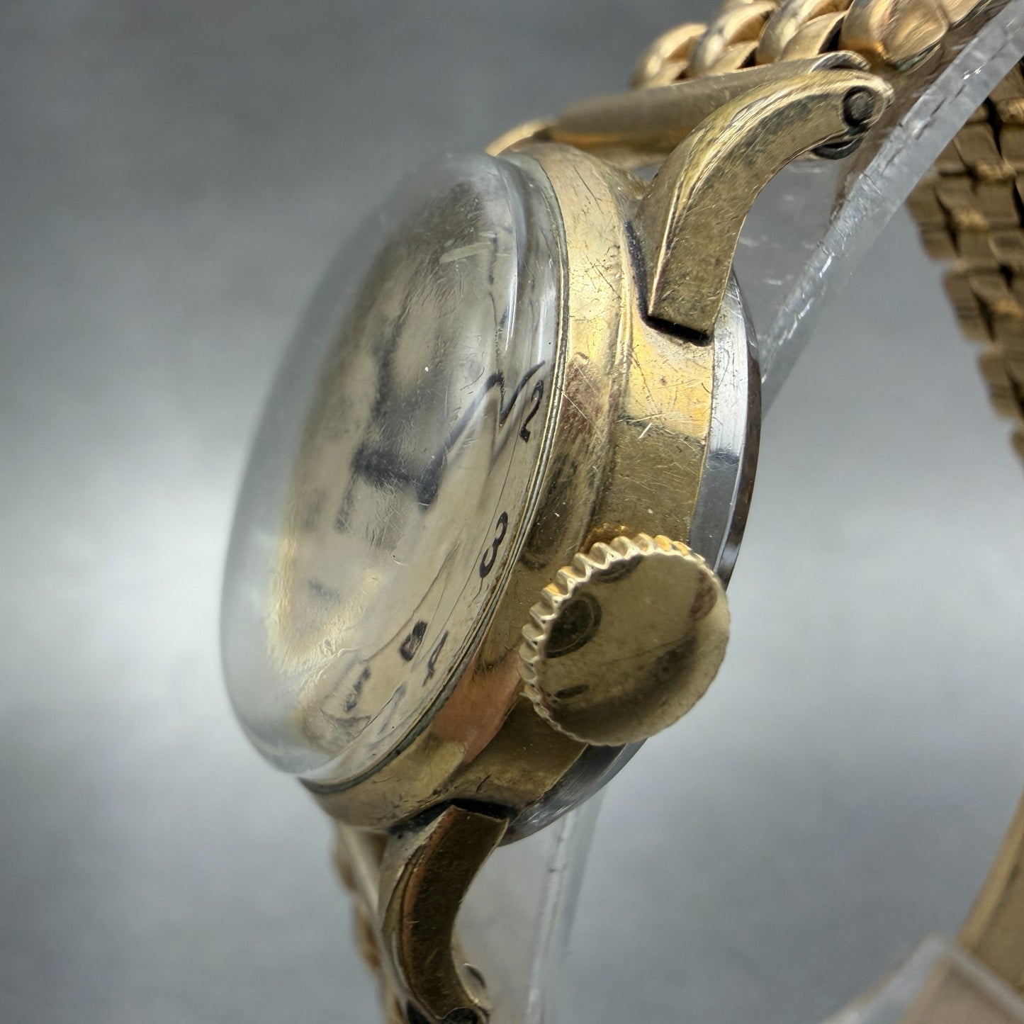 Gruen Military Watch Women 24mm Cream Dial Gold Tone Round Manual Wind READ!!!!!2