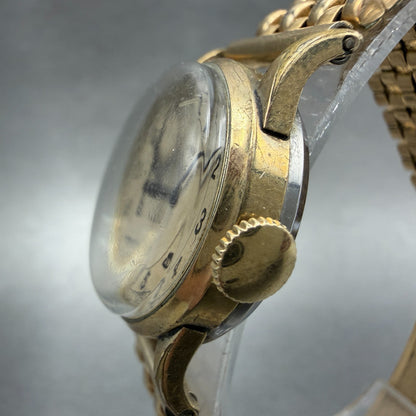 Gruen Military Watch Women 24mm Cream Dial Gold Tone Round Manual Wind READ!!!!!2