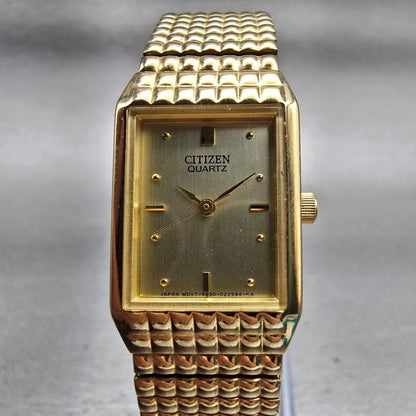 Citizen Watch Women 17mm Gold Dial Gold Tone Rectangle 5930-S99159 New Battery0