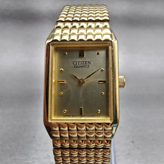 Citizen Watch Women 17mm Gold Dial Gold Tone Rectangle 5930-S99159 New Battery0