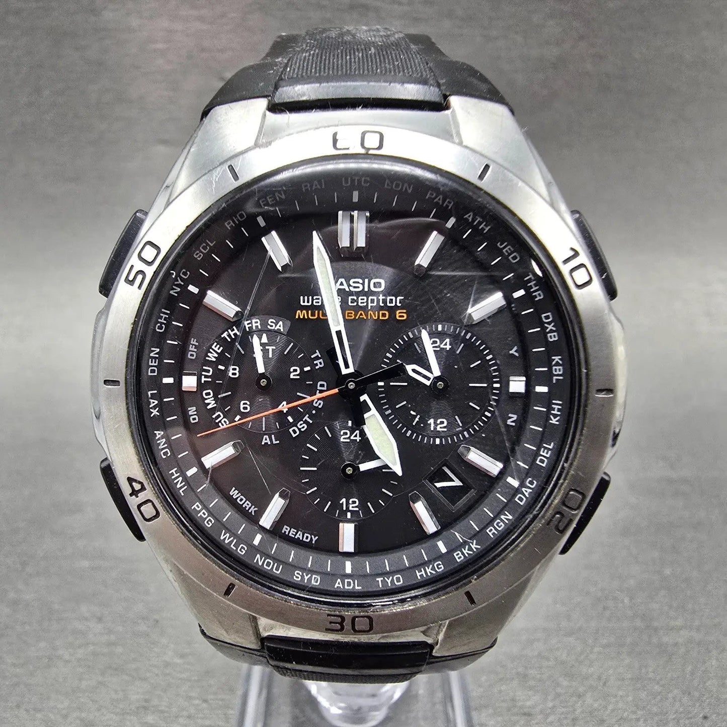 Casio Waveceptor WVQ-M410 Watch Men 43mm Black Dial Silver Tone Date Solar RunsF0