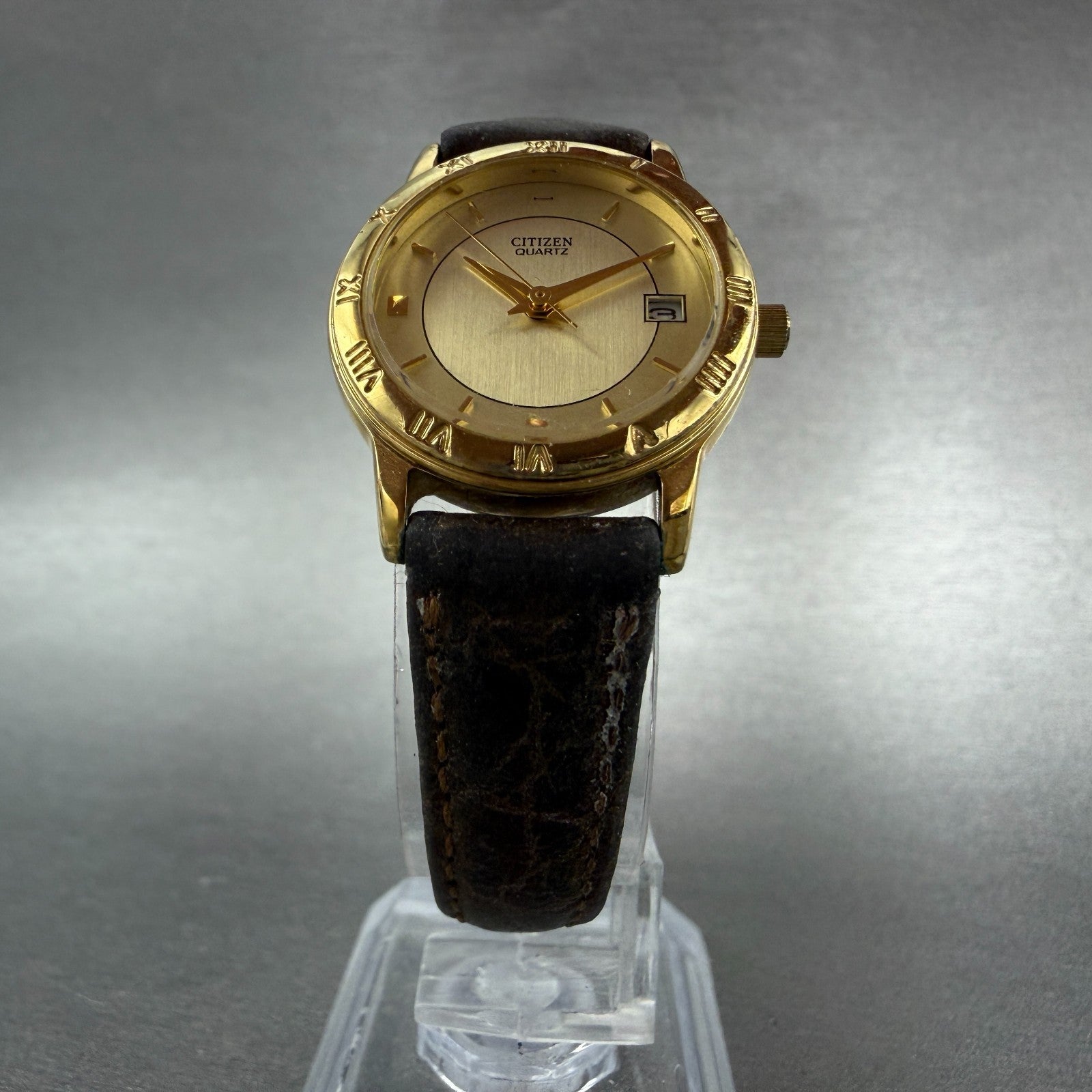 Citizen Watch Women 24mm Champagne Dial Gold Tone Date 1012-K1313 READ!!!!! Runs5