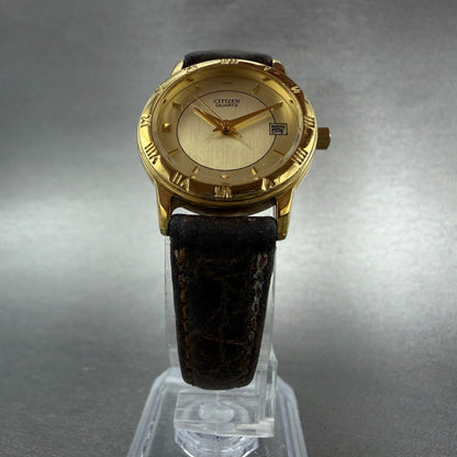 Citizen Watch Women 24mm Champagne Dial Gold Tone Date 1012-K1313 READ!!!!! Runs5