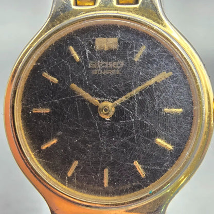 Seiko Watch Women 22mm Black Dial Gold Tone Round 1N00-0A99 New Battery Vintage1