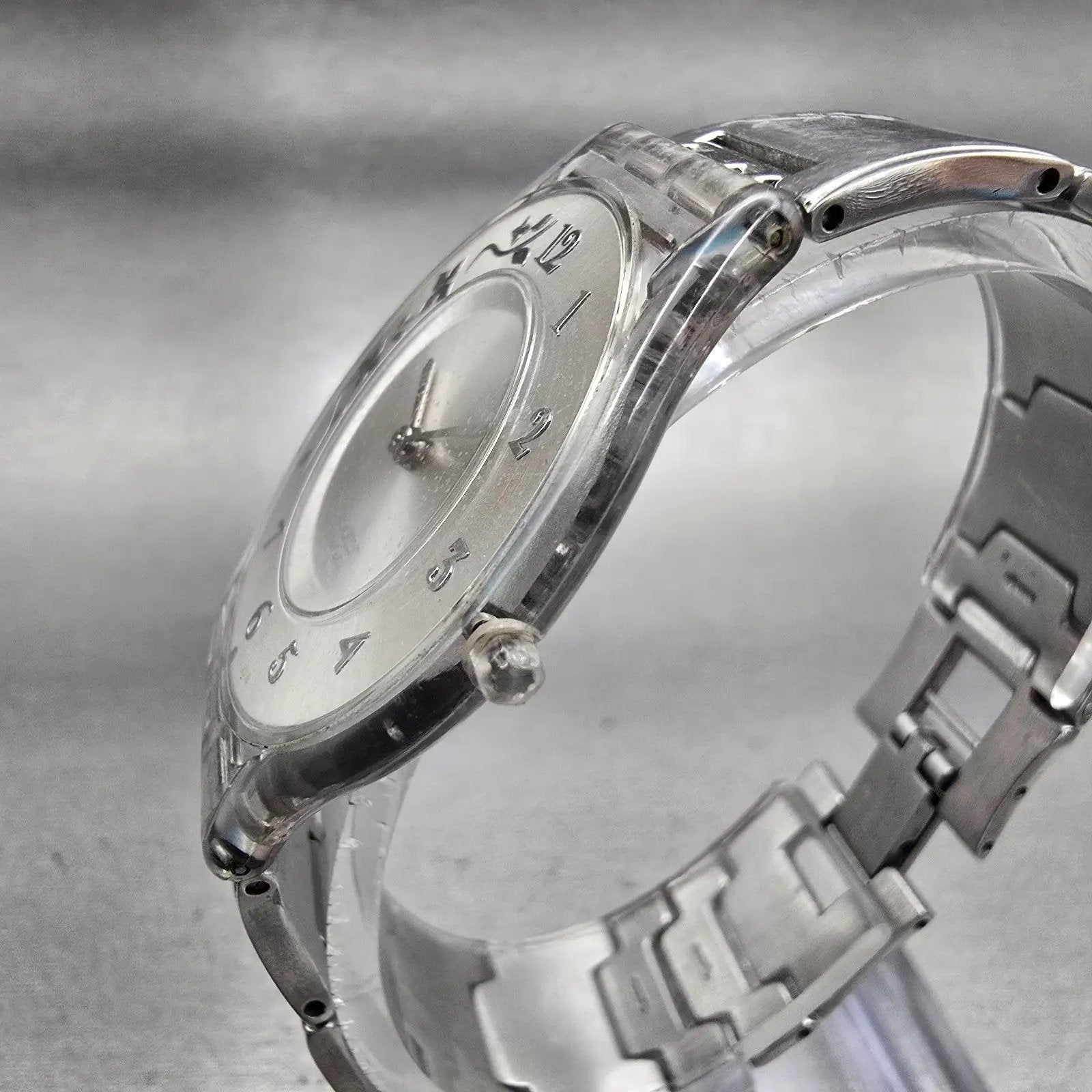 Swatch Skin CLIMBER FLOWERY Watch Women Silver Dial Clear Case SFK300G New Batt2