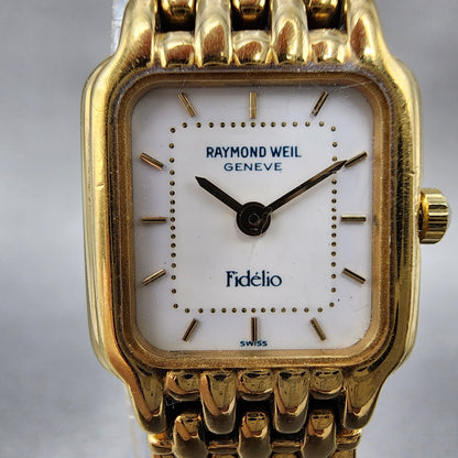 Raymond Weil Fidelio Tank Watch Women 17mm White Dial Gold Tone 3723 New Battery1