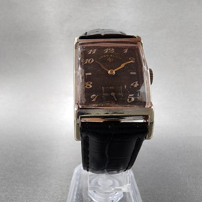 Lord Elgin Tank Watch Men 23mm Black Dial Silver Tone Manual Rectangle Runs