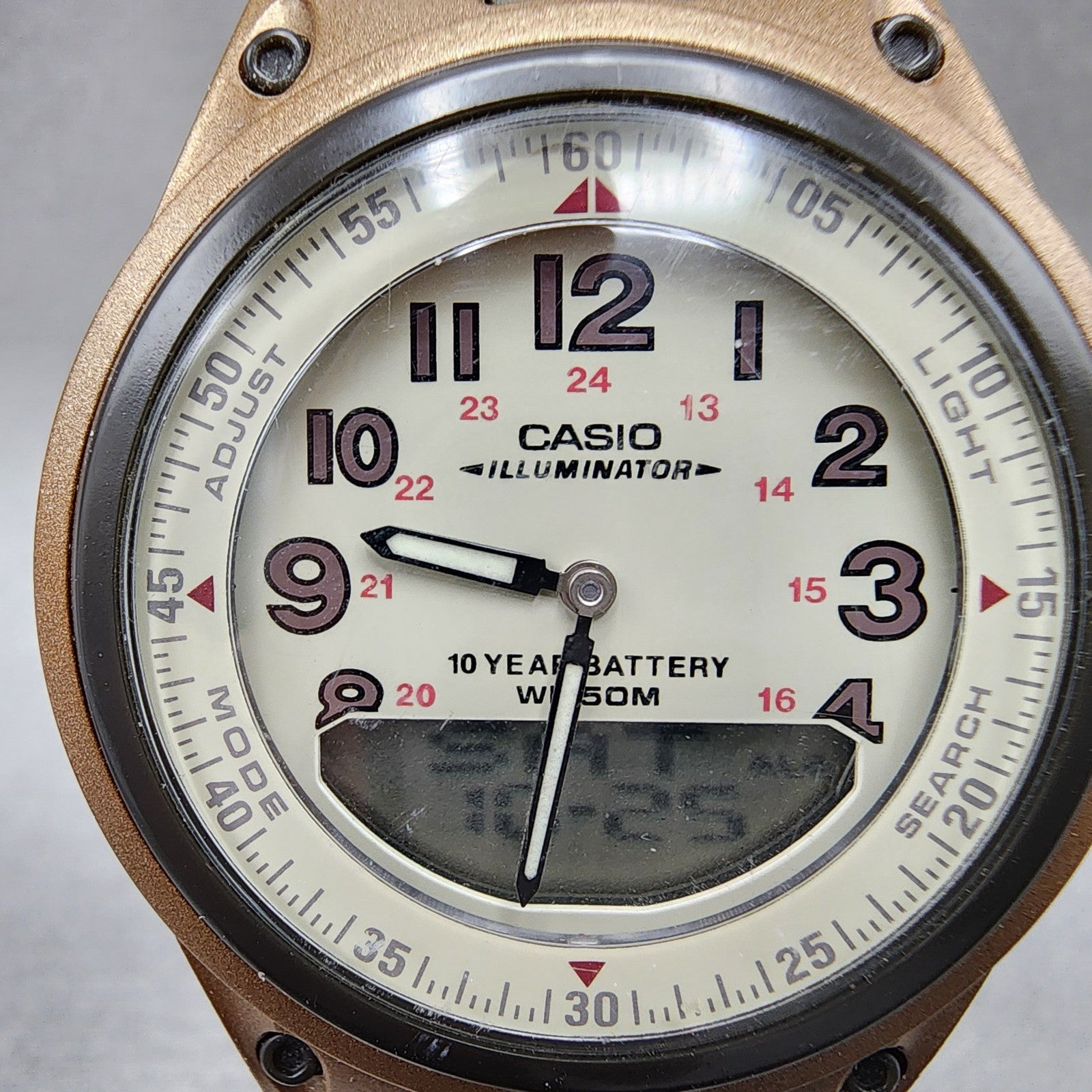Casio Illuminator Watch Men 40mm Analog Digital Cream Dial Brown Case New Batt1