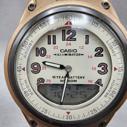 Casio Illuminator Watch Men 40mm Analog Digital Cream Dial Brown Case New Batt1