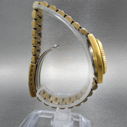 Seiko Watch Women 25mm Gold Dial Gold Tone Daydate Round 7N83-0041 New Battery