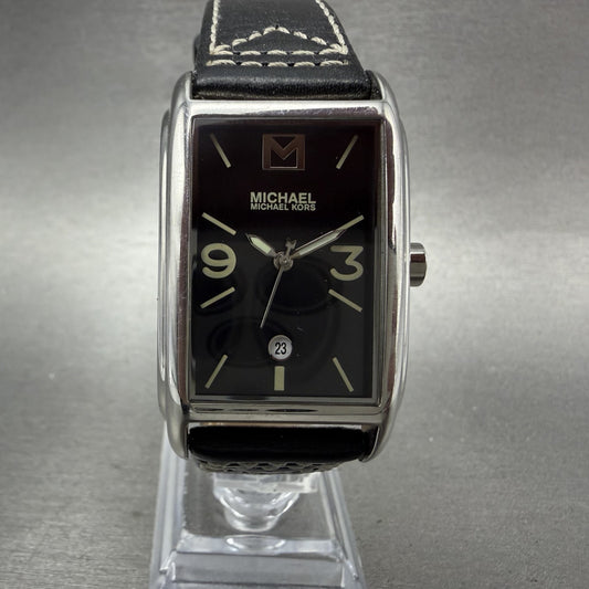 Michael Kors Watch Women 27mm Black Dial Silver Tone Rectangle MK6011 New Batt0