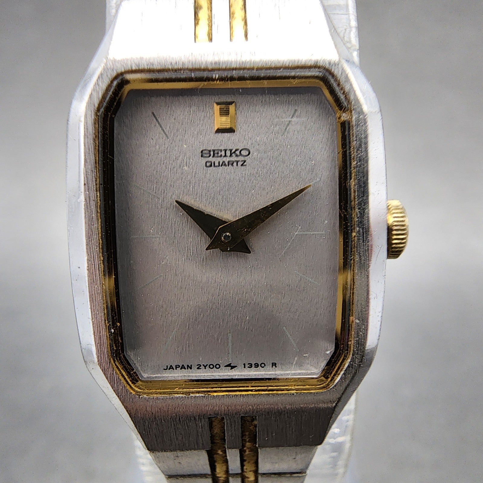 Seiko Watch Women 17mm Silver Dial Two Tone Rectangle 2Y005279 New Battery1