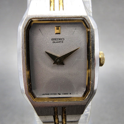 Seiko Watch Women 17mm Silver Dial Two Tone Rectangle 2Y005279 New Battery1