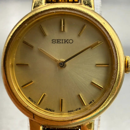 Seiko Watch Women 21mm Champagne Dial Gold Tone Round 1N00-1E09 New Battery VTG1