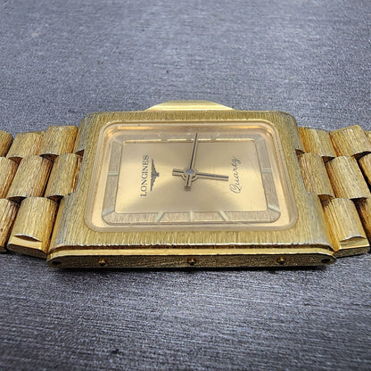 Longines Tank Watch Men 23mm Gold Dial Gold Tone Rectangle PARTS Vintage6