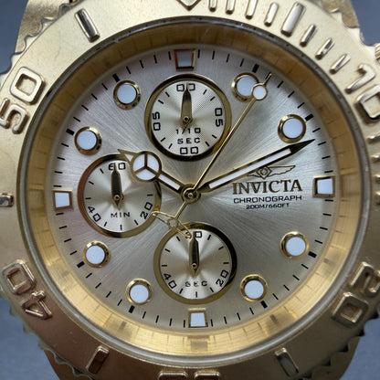 Invicta Pro Diver 1774 Chronograph Watch Men 44mm Champagne Dial Gold Tone Runs1