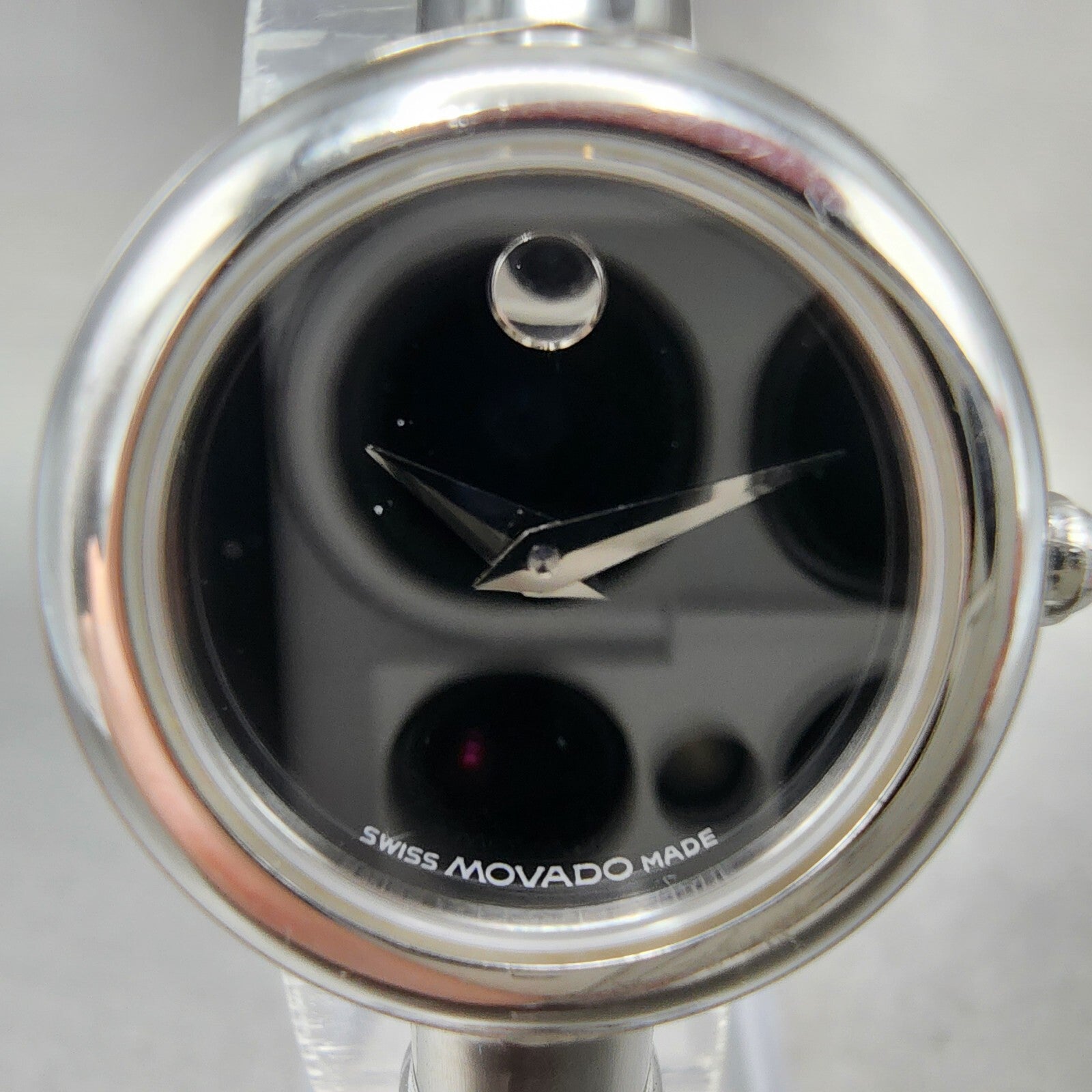 Movado Bareleto Watch Women 24mm Black Dial Stainless Steel Round Bangle New Bat1