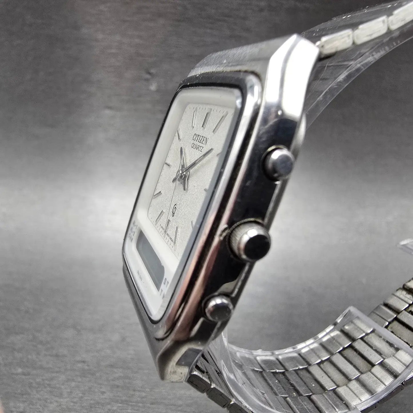 Citizen CQ Analog Digital Watch Men 31mm White Dial Steel Alarm Chronograph READ2