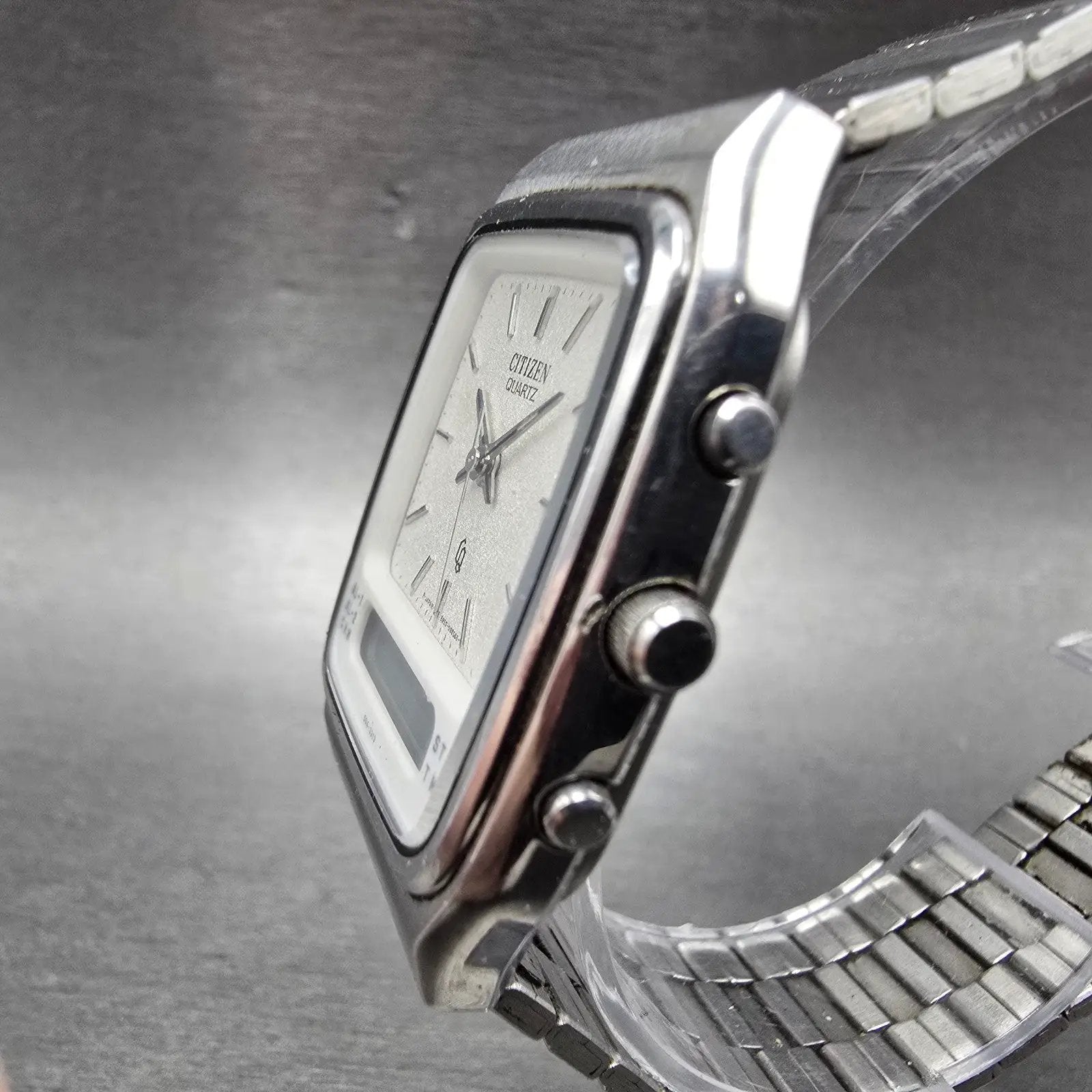 Citizen CQ Analog Digital Watch Men 31mm White Dial Steel Alarm Chronograph READ2