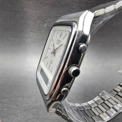 Citizen CQ Analog Digital Watch Men 31mm White Dial Steel Alarm Chronograph READ2