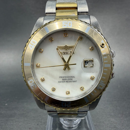 Invicta Pro Diver Watch Unisex 39mm MOP Dial Two Tone Date 31702 Round PARTS0