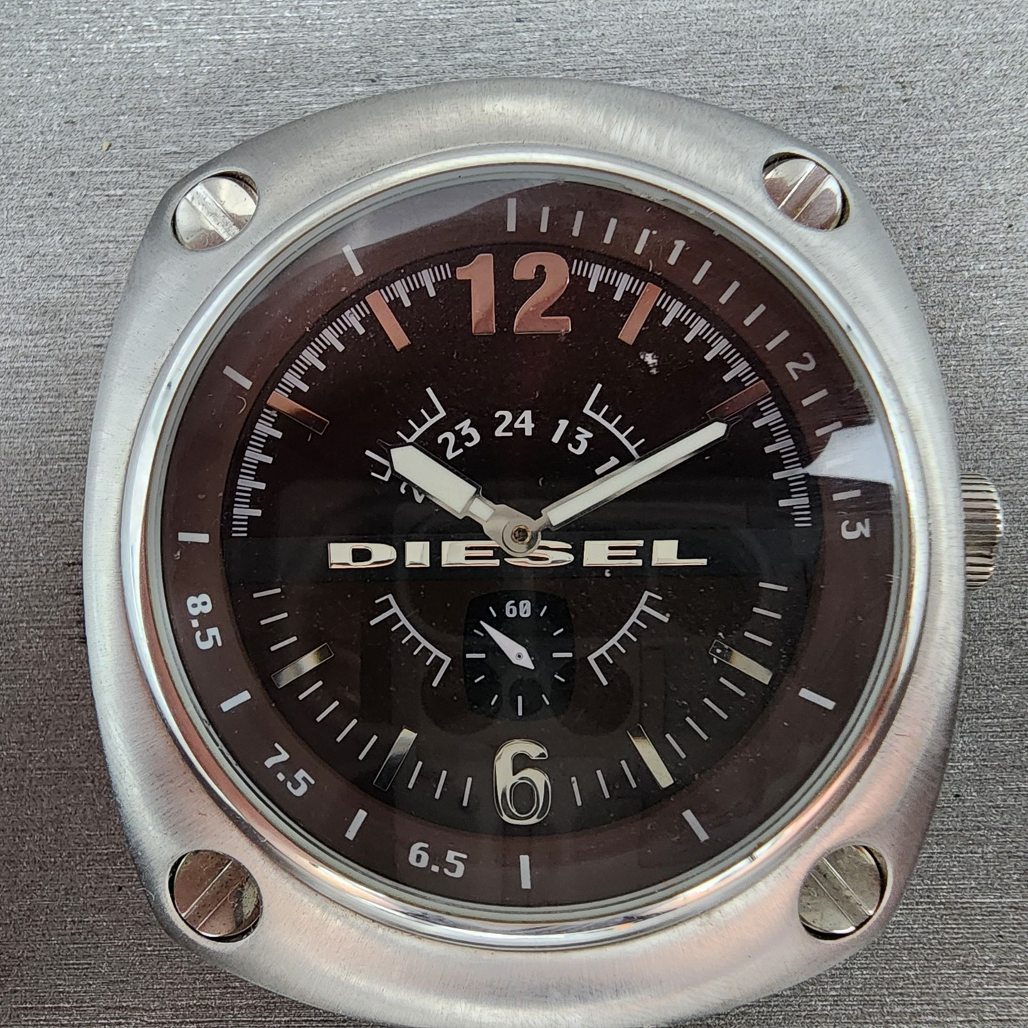 Diesel Watch Men 48mm Brown Dial Steel Small Seconds Cushion DZ1228 New Battery1