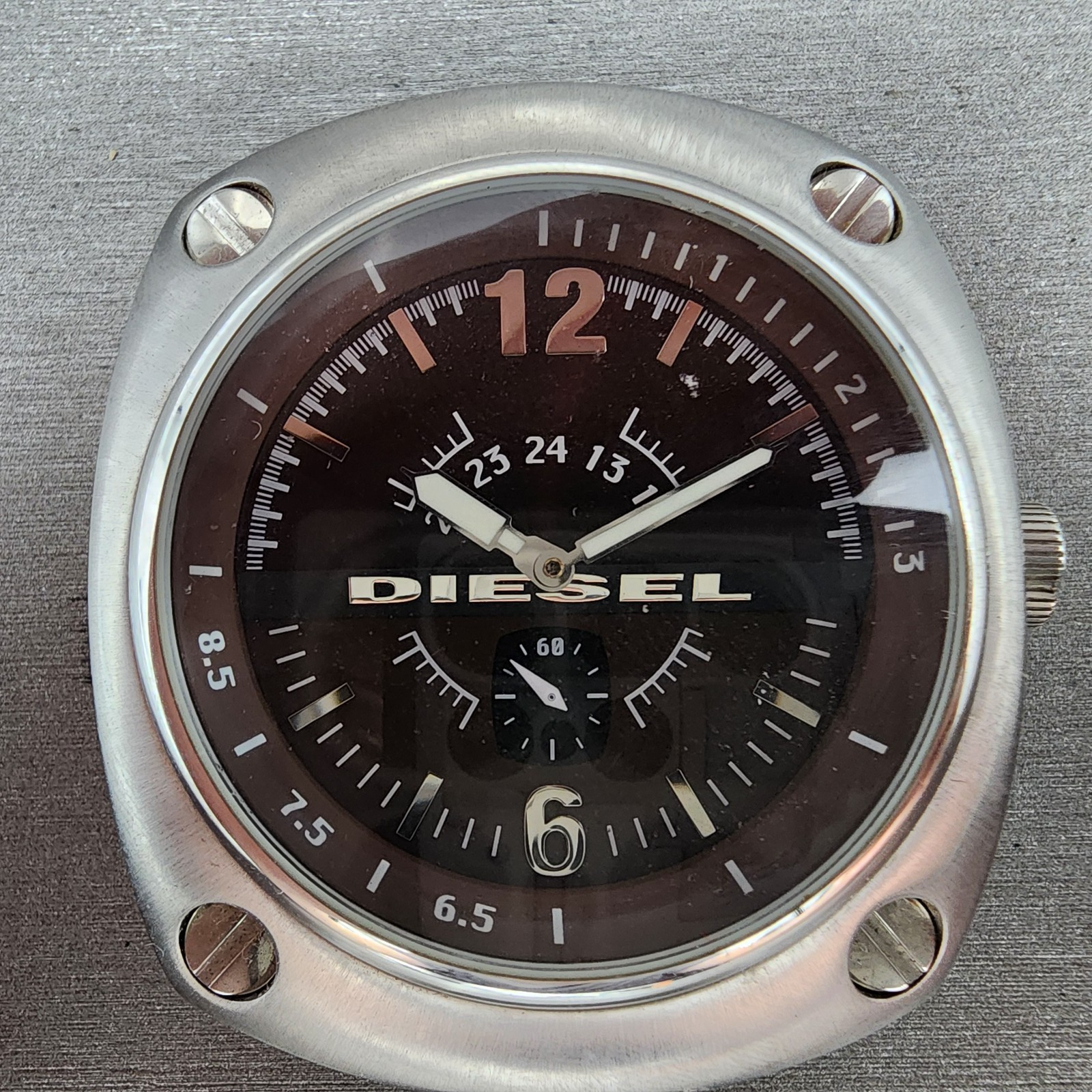 Diesel Watch Men 48mm Brown Dial Steel Small Seconds Cushion DZ1228 New Battery1