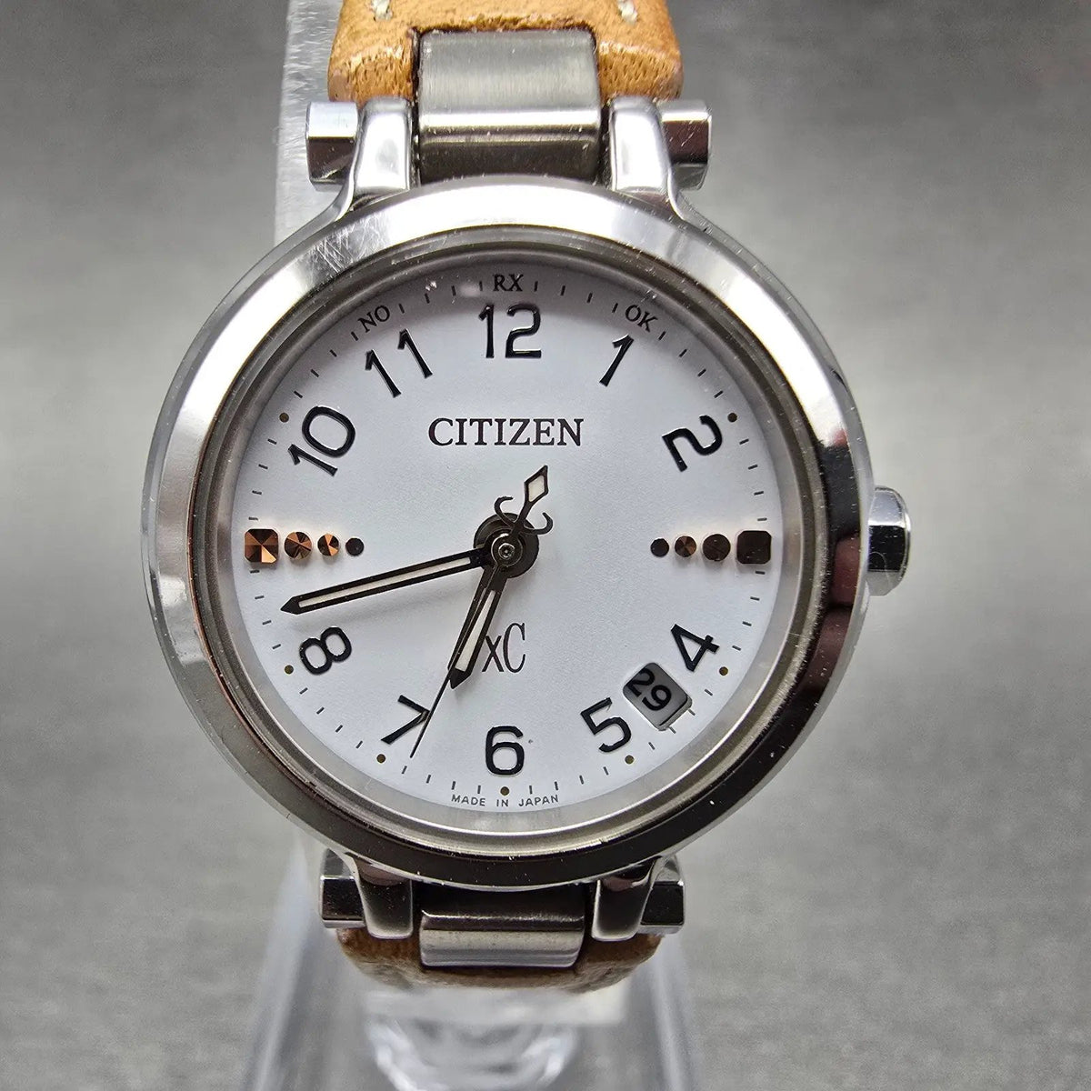Citizen Xc Watch Women 25mm Rose White Dial Silver Atomic Date Round PARTSJP0