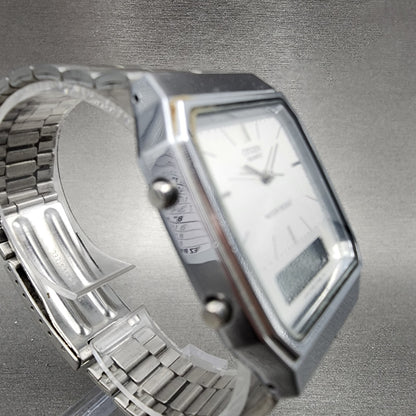 Citizen Analog Digital Watch Men 32mm Silver Dial Silver Tone Rectangle New Batt