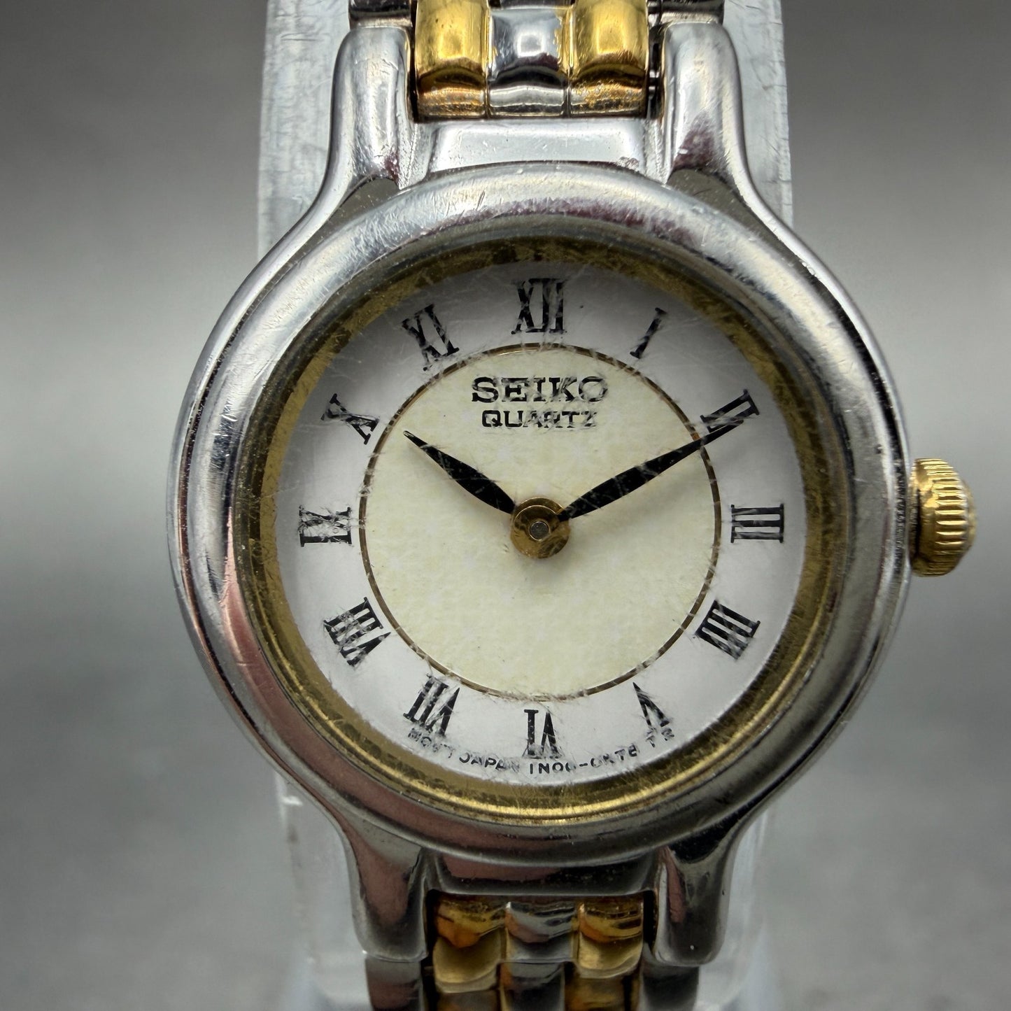 Seiko Watch Women 19mm White Dial Two Tone Round Vintage 1N00-0C59 New Battery 51