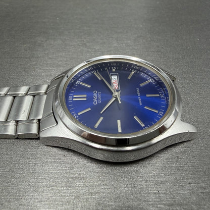 Casio Watch Men 37mm Blue Dial Silver Tone Daydate MTP1239DJ New Battery5