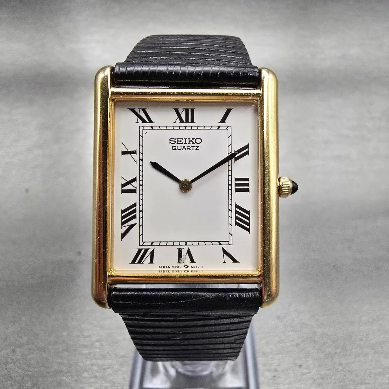 Seiko Tank Watch Men 26mm White Dial Gold Tone Rectangle 5P30-5A89 New Battery0