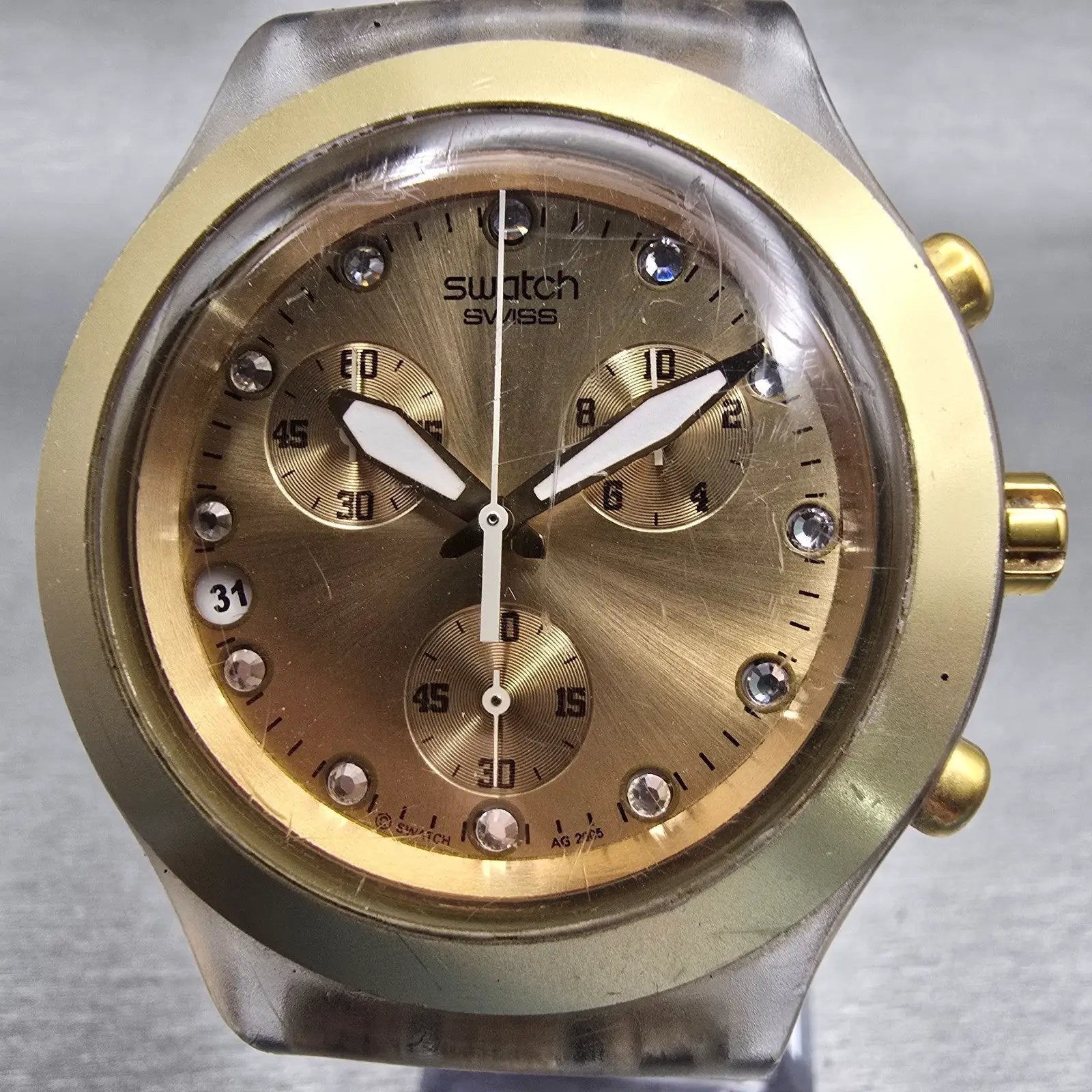 Swatch Irony Diaphane Full Blooded Gold Watch Men Chronograph SVCK4032G New Batt1