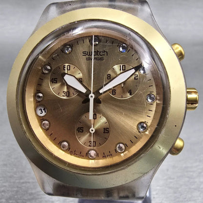 Swatch Irony Diaphane Full Blooded Gold Watch Men Chronograph SVCK4032G New Batt1