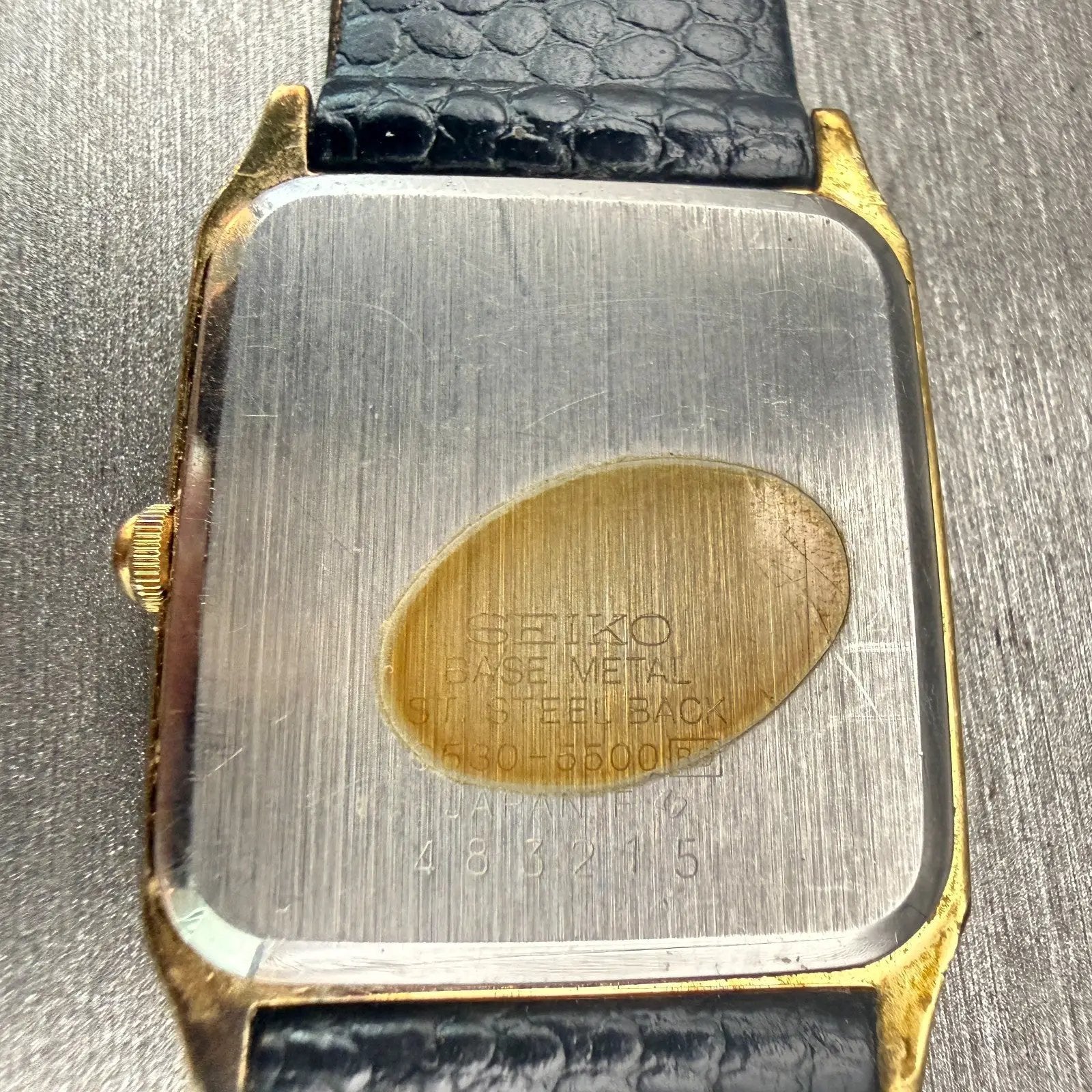 Seiko Watch Men 26mm White Dial Gold Tone Rectangle 6530-5500 New Battery VTG10