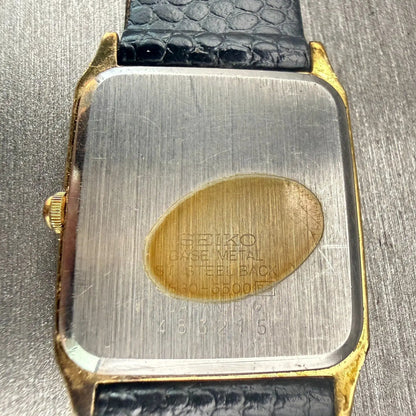 Seiko Watch Men 26mm White Dial Gold Tone Rectangle 6530-5500 New Battery VTG10