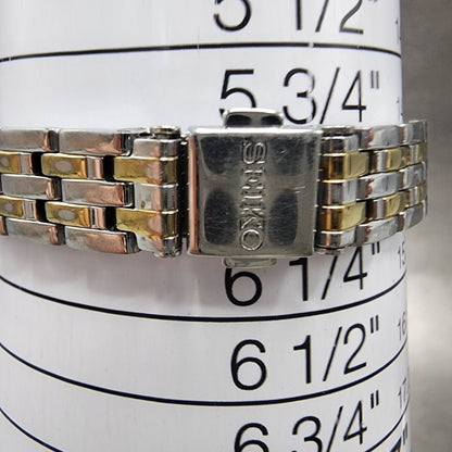 Seiko Solar Tank Watch Women 16mm White Dial Two Tone Rectangle V1160AA0 Runs10