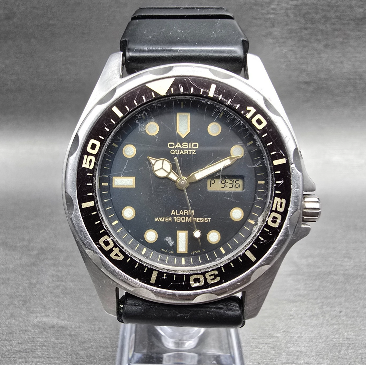 Casio Dive Watch Men 41mm Black Dial Silver Tone Daydate Alarm MMA-200W New Bat0