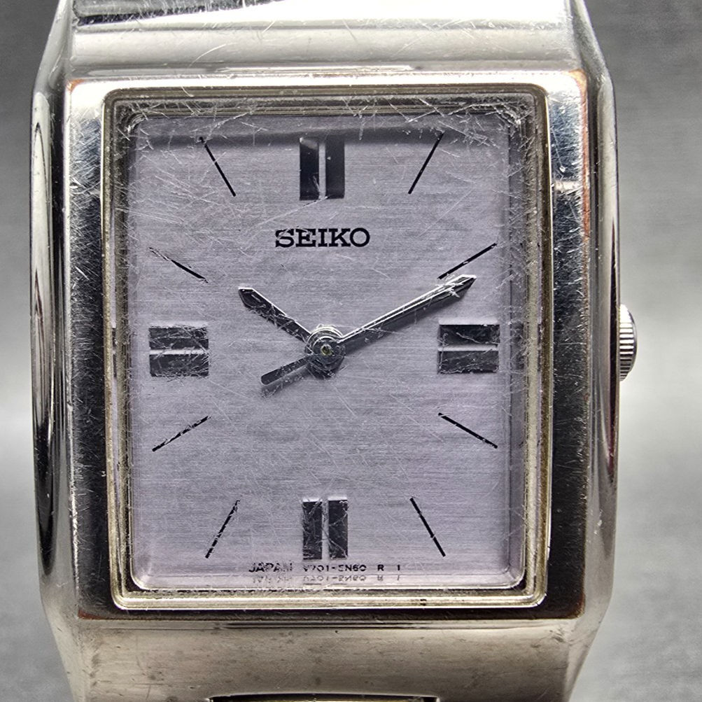 Seiko Watch Men 25mm Blue Dial Silver Tone Rectangle V701-5D30 New Battery1