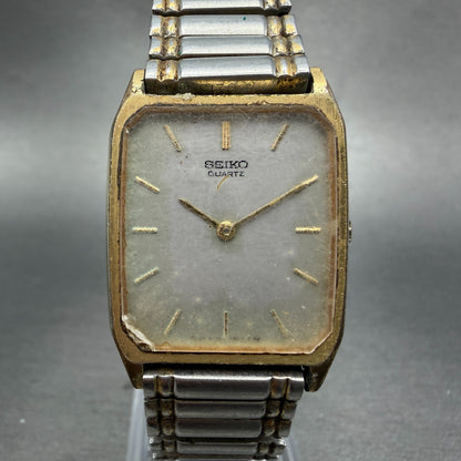Seiko Tank Watch Men 26mm Gray Dial Gold Tone Rectangle 5P30-5D39 PARTS Vintage0