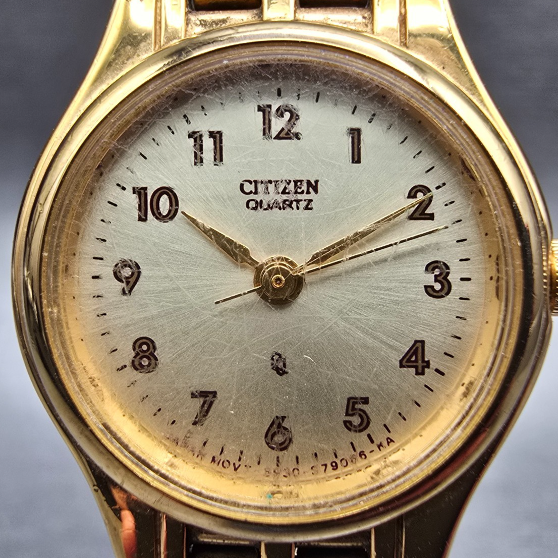 Citizen CQ Watch Women 20mm Champagne Dial Gold Tone 5930-S29762 New Battery JKL2