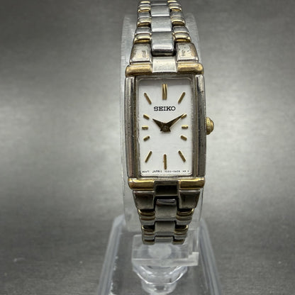 Seiko Tank Watch Women 13mm White Dial two Tone Rectangle V220-0ab0 New Batt OH70
