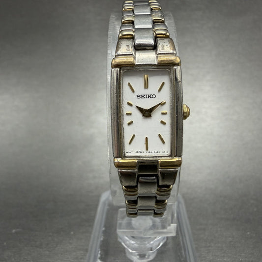 Seiko Tank Watch Women 13mm White Dial two Tone Rectangle V220-0ab0 New Batt OH70