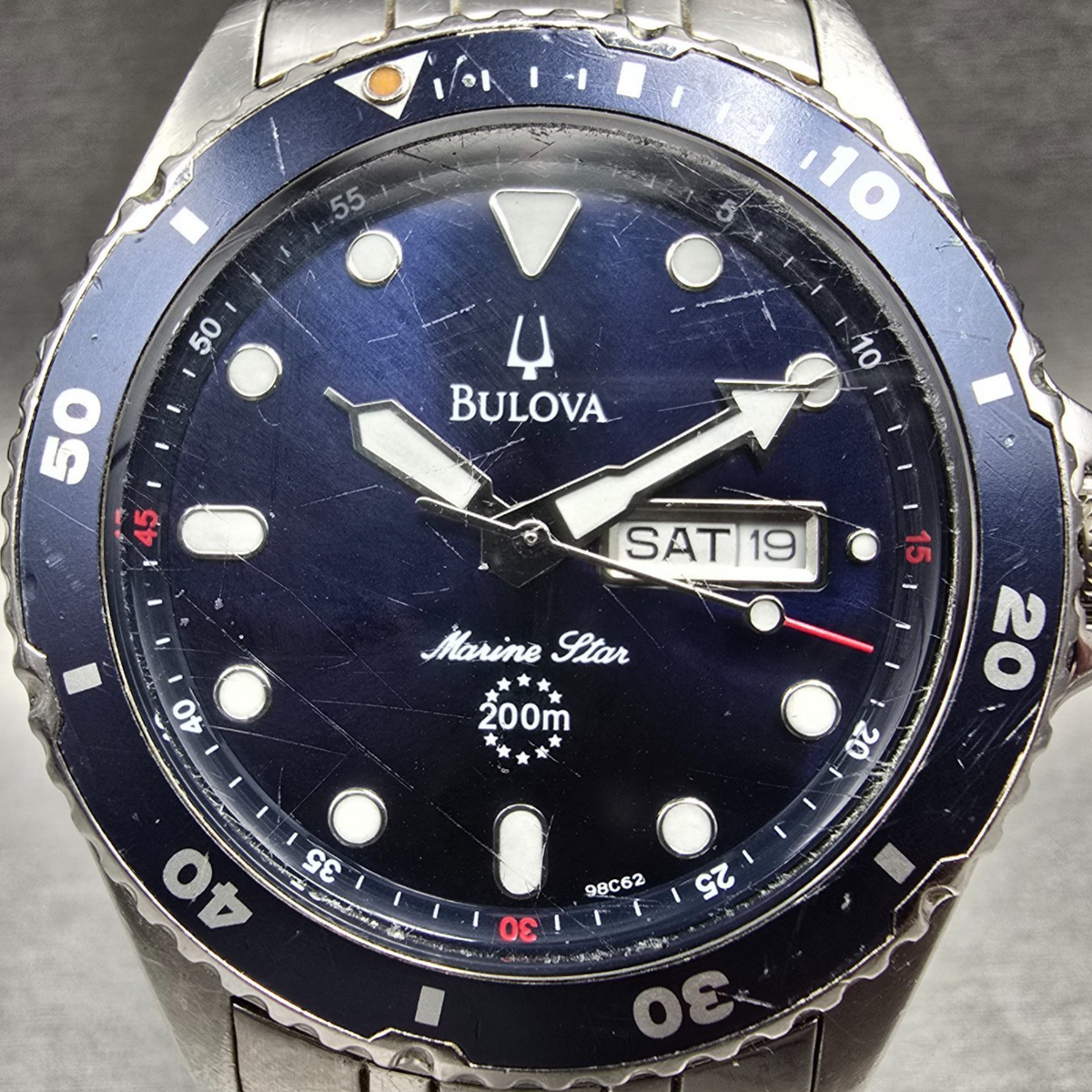 Bulova Marine Star Watch Men 41mm Blue Dial Silver Daydate Round 98C62 New Bat1