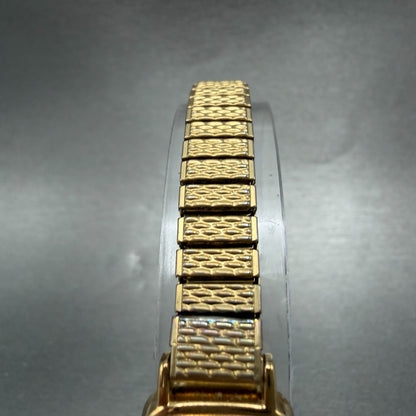 Seiko Watch Women 17mm Black Dial Gold Tone Rectangle 1N00-5K29 New Battery VTG4
